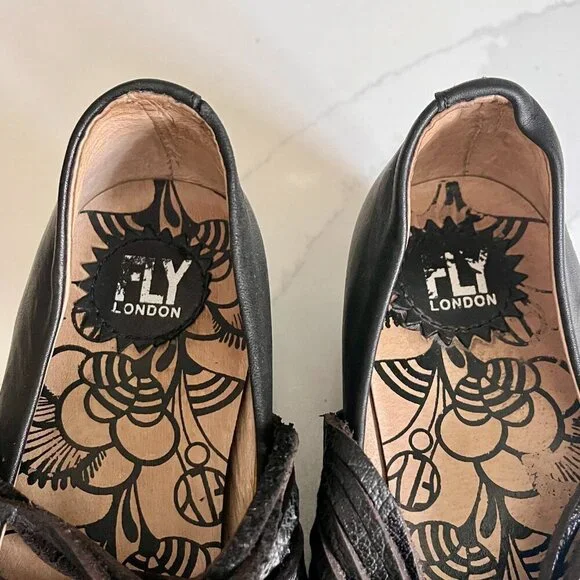 Fly London Woman's Black LAFF Peep Toe Ballerina Shoes Size 7 - Picture 5 of 16